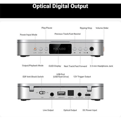 Fosi Audio Merak CD Player with Integrated DAC & Headphone Amplifier