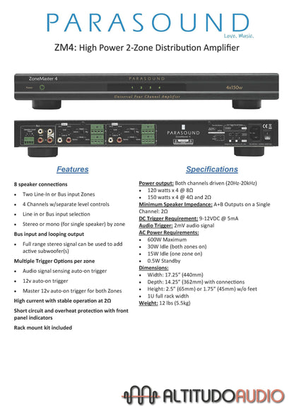 Parasound ZoneMaster ZM4 4-Zone Channel Amplifier